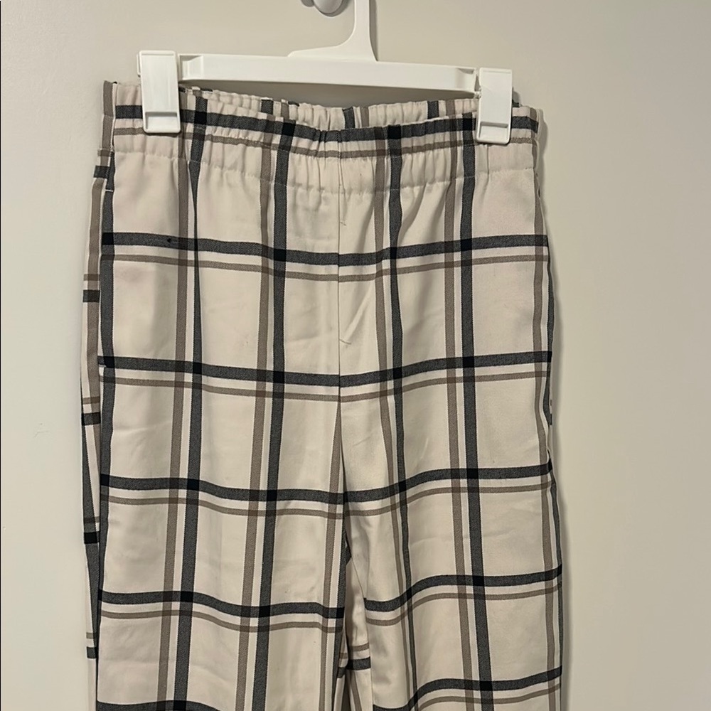 Zara Pull On Elastic Waistband Plaid Work Career Office Pants Size Small
